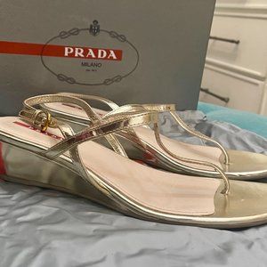 Prada Gold Wedge Sandals